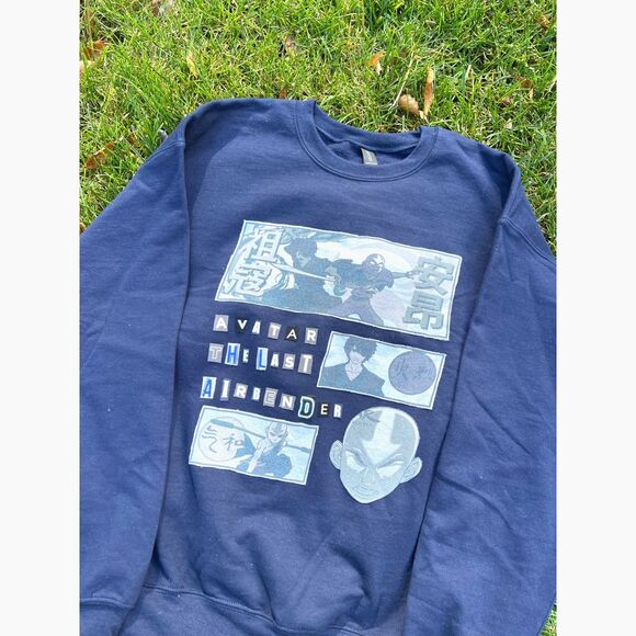 Avatar The Last Airbender Upcycled Custom Crewneck Sweatshirt Merch Navy Blue L - Picture 2 of 4